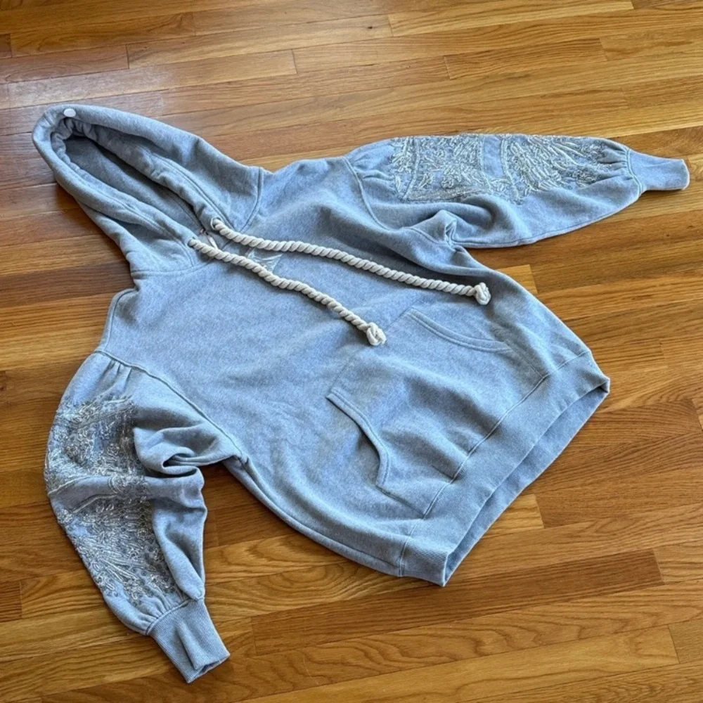 Free People - Encrusted Hoodie - Heather Grey NWT Sz L - Picture 5 of 8